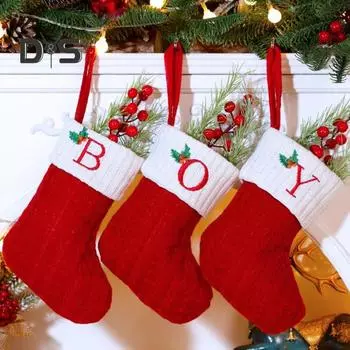 Рождественские чулки, вязаные чулки с 26 буквами и петлей для подвешивания, вышитые инициалы, праздничный чулок для домашнего декора C