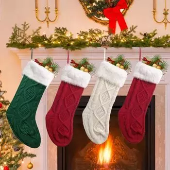 Рождественские чулки Yousheng, 2 шт., большие вязаные чулки для рождественской елки, ручная работа, мягкие плюшевые носки для украшения камина и праздничной елки 2pcs красный