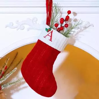 Рождественские чулки Yousheng, вязаные чулки с 26 буквами и петлей для подвешивания, вышитые инициалы, праздничный чулок для домашнего декора S