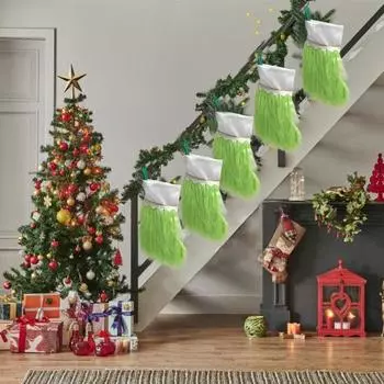 Рождественские чулки Yousheng, зеленые, из искусственного меха, рождественские чулки, зеленые, эльфийская тема, подвесные носки для камина, декор для вечеринки на ферме зелёный