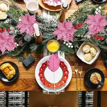 Рождественские цветы пуансеттии, большие искусственные цветы пуансеттии, блестящие цветы из искусственного шелка для украшения венка на елку шампанского