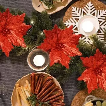 Рождественские цветы пуансеттии, большой искусственный цветок пуансеттии, блестящий искусственный шелк шампанского