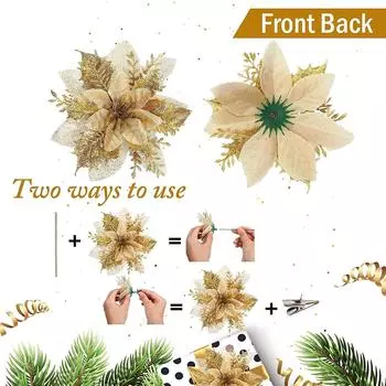 Рождественские цветы Пуансеттия Искусственные цветы с зажимом Рождественские и новогодние цветочные украшения для вечеринок 10 PCS жёлтый