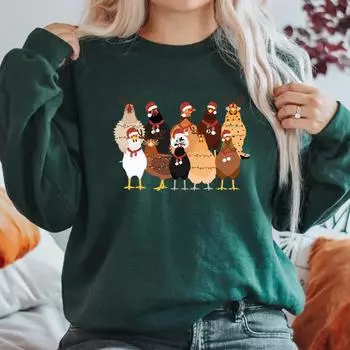 Рождественские цыплята Толстовки с изображением животных на ферме Рождественские цыплята Толстовки женские Рождественские цыплята Пуловер с длинным рукавом S чёрный