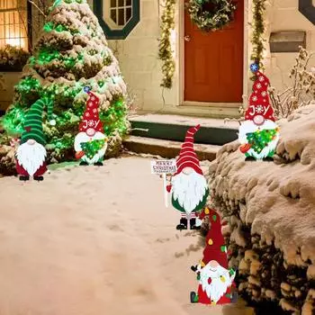 Рождественские декоративные гномы Колья Симпатичные садовые металлические гномы во дворе Художественная вывеска Вставка на лужайке Праздник Новый год Домашние уличные колья Рождественские украшения C