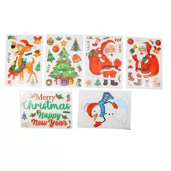 Рождественские декоративные наклейки на окна, Санта-Клаус, снеговик, лось, макет сцены, электростатическая наклейка на стену, 6 шт./комплект