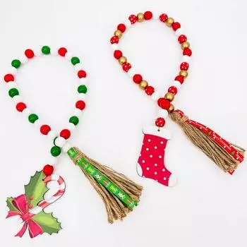 Рождественские деревянные бусины гирлянды настенные украшения для полки