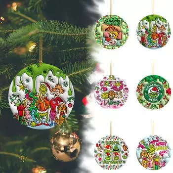 Рождественские деревянные милые зеленые украшения монстров, деревянные плоские подвесные украшения для рождественской елки, односторонняя печатная подвеска для дерева/автомобиля/рюкзаков One Size