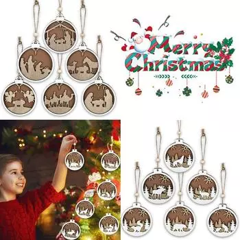 Рождественские деревянные подвески 3D олень Санта-Клаус елочные висячие украшения Рождественский декор A
