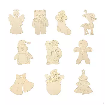 Рождественские деревянные подвесные подвески, елочные украшения ручной работы 10pcs