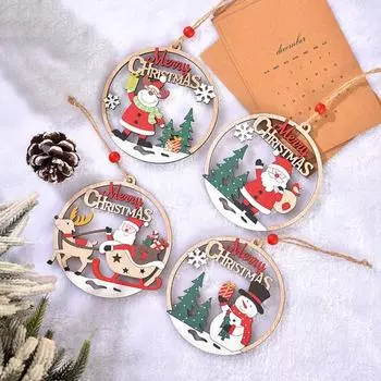Рождественские деревянные подвесные украшения, полые Санта-Клаус, олени, снеговик, многоразовые рождественские елочные украшения, кулон, товары для вечеринок, подарок