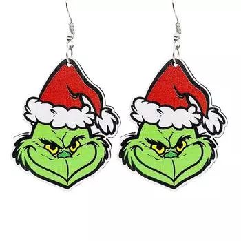Рождественские деревянные серьги Зеленые волосы Рождественский подарок Висячие деревянные серьги Серьги One Size