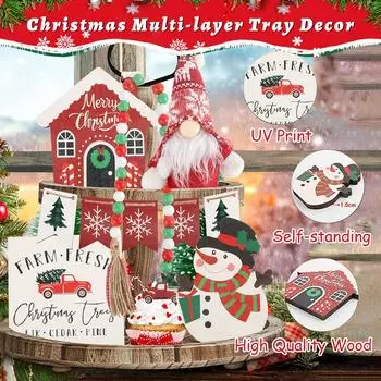 Рождественские деревянные украшения Деревянный домик JOY Бисерный многослойный поднос Украшение для вечеринки One Size