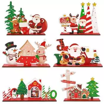 Рождественские деревянные украшения Санта-Клаус Снеговик Рождественская елка Настольные знаки 2025 Новогодняя вечеринка DIY Украшение для дома Подарки Navidad A