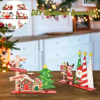 Рождественские деревянные украшения, украшения для дома из дерева, мультяшный старик, снеговик, лось, рождественский сборный декор, рождественские украшения своими руками