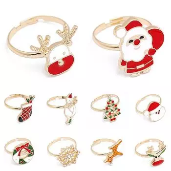 Рождественские детские кольца, колокольчик, рождественская елка, лось, снеговик, регулируемый