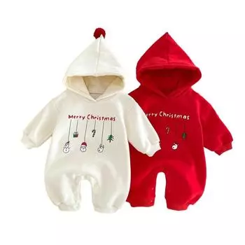Рождественские детские комбинезоны с флисовой подкладкой, комбинезон для новорожденных, одежда для маленьких мальчиков и девочек, наряд для малышей с капюшоном, детский комбинезон на Новый год 66 красный