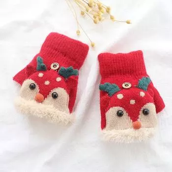 Рождественские детские перчатки с лосем, перчатки с откидной крышкой на половину пальца, теплые детские варежки с животными для мальчиков и девочек, вязаные перчатки, детские вещи