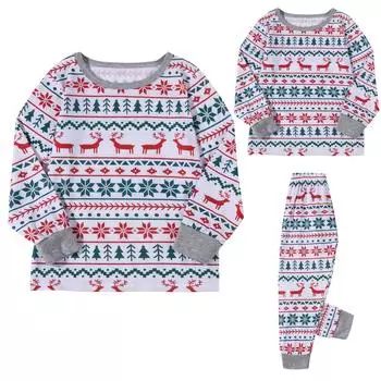 Рождественские детские топы с принтом + брюки с принтом, рождественская одежда для всей семьи, домашняя пижама 3T белый