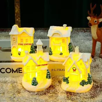 Рождественские домики из смолы, освещенные рождественские домики в деревне, фигурки, снежный домик, праздничный подарок, домашний декор, домик из смолы на Рождество