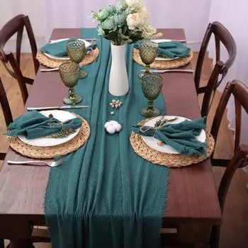 Рождественские дорожки для стола деревенская хлопковая марля обеденная мешковина ретро текстура репейника винтажные свадебные принадлежности льняные украшения для дома 40X200cm темно-красного