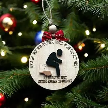 Рождественские друзья подвесное украшение с бантом прочный деревянный круглый знак домашний офис B