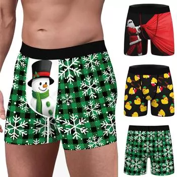 Рождественские дышащие облегающие мужские трусы с цифровой печатью, удобные боксеры