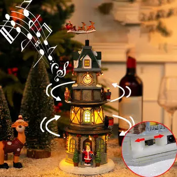 Рождественские фигурки Музыкальная вращающаяся музыкальная шкатулка Праздничное украшение с подсветкой
