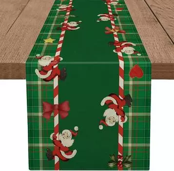 Рождественские флаги для стола, Дед Мороз, зеленый плед, зима, Новый год, домашняя кухня, ресторан, посуда, украшение для праздничной вечеринки 150x33cm зелёный