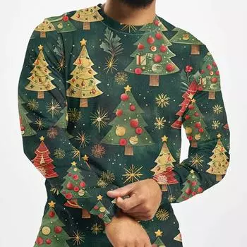 Рождественские футболки для мужчин с принтом из хлопка с длинным рукавом и изображением Санты, свободная одежда, уличная одежда, повседневная футболка, мужская одежда S