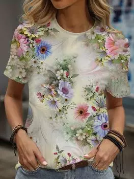 Рождественские футболки для женской одежды предлагают футболки с 3D-принтами и мультяшными цветами, инновационные летние футболки для женской одежды. 3XL