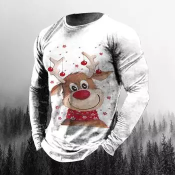 Рождественские футболки Мужская хлопковая футболка с длинными рукавами Модная графика Одежда больших размеров Повседневная футболка Harajuku с принтом лося Топы 5xl S