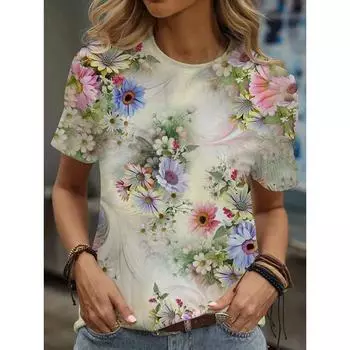 Рождественские футболки Ropa De Mujer Ofertas 3D Print T-shirts Floral Cartoon T Shirt 2025 Summer New Women s T Shirt Clothes Tees S