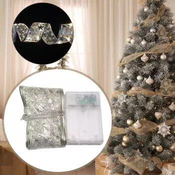 Рождественские гирлянды из лент, гирлянды для елки, рождественские украшения, самодельные банты для праздника 1m 10 light gold