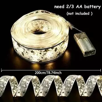 Рождественские гирлянды из лент, гирлянды из медной проволоки на батарейках, гирлянды из лент для рождественского и новогоднего декора 39inch With 10 Leds