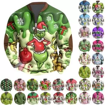 Рождественские графические толстовки для мужчин с воротником-хенли, симпатичные рубашки, осенние пуловеры, топы L армия зеленый
