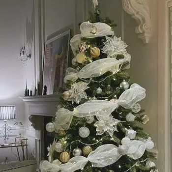 Рождественские хрустальные марлевые ленты, елочные украшения для домашней двери, Navidad Noel Kerst, подарки на Новый год 26cm10Yards серебряный/белый