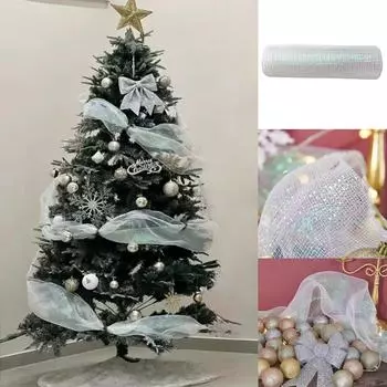 Рождественские хрустальные марлевые ленты елочные украшения для дома двери Navidad Noel Kerst Подарки 26cm10Yards белый