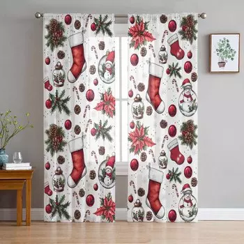 Рождественские и зимние цветы Шторы для гостиной, спальни, украшения дома, оконные вуали, тюль, занавески, портьеры W135 x H114cm