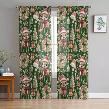 Рождественские и зимние колокольчики для гостиной, спальни, украшения дома, занавески из тюля и вуали для окон W135 x H114cm