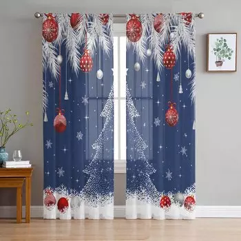 Рождественские и зимние шторы из серебристых листьев кедра для гостиной, спальни, украшения дома, оконные вуали, тюль, занавески, портьеры W135 x H114cm