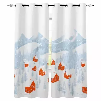 Рождественские и Зимние Снежинки Городские Плотные Шторы Для Гостиной Спальни Оконные Шторы Жалюзи Шторы Для Кухни W135 x H60cm