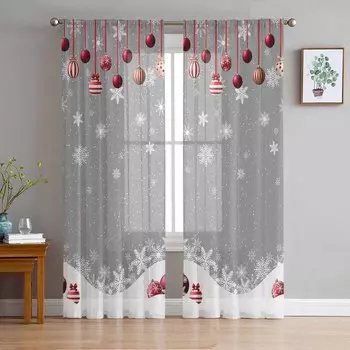 Рождественские и зимние снежинки шторы для гостиной спальни украшения дома окна вуаль тюль занавески драпировки W135 x H114cm