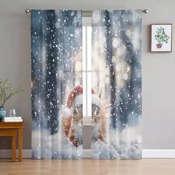 Рождественские и зимние снежинки шторы для гостиной спальни украшения дома окна вуаль тюль занавески драпировки W135 x H114cm