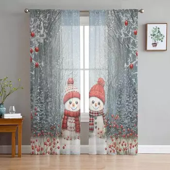 Рождественские и зимние снежные пейзажи Шторы для гостиной, спальни, украшения дома, оконные вуали, тюль, занавески, драпировки W135 x H114cm