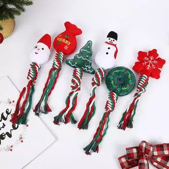 Рождественские игрушки для собак, пищащие, жевательные, рождественские хлопковые веревки, узел, игрушка для укуса моляра, интерактивная игрушка, забавный рождественский подарок, товары для домашних животных A1