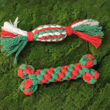 Рождественские игрушки для собак Плетеная хлопковая веревка Конфеты-косточки Игрушка для домашних животных Устойчивые к укусам игрушки для чистки зубов Игрушки для жевания домашних животных Товары для домашних животных