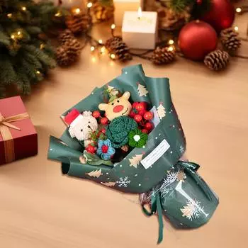 Рождественские искусственные букеты ручной работы Креативный реквизит для фотосъемки Домашняя вечеринка Вязаная пышная роза