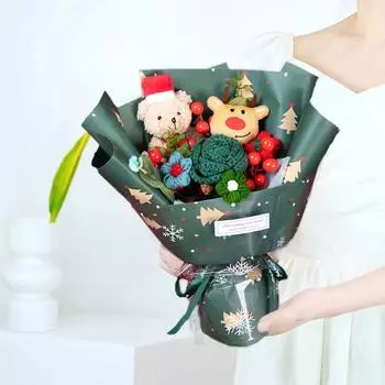 Рождественские искусственные букеты ручной работы Креативный реквизит для фотосъемки Домашняя вечеринка Вязаная пышная роза