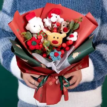 Рождественские искусственные букеты ручной работы Креативный реквизит для фотосъемки Домашняя вечеринка Вязаная пышная роза